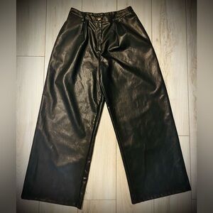 Women’s Black Faux Leather Wide Leg Pants Size L